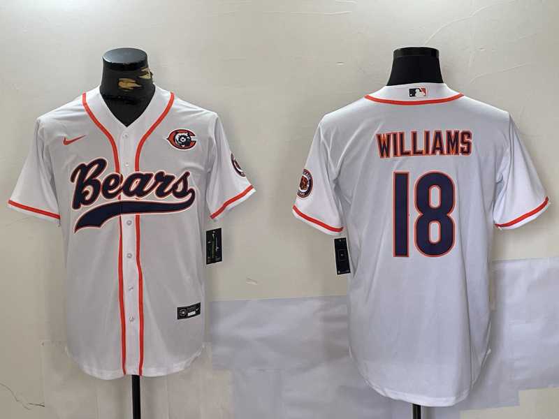 Men%27s Chicago Bears #18 Caleb Williams White With Patch Cool Base Stitched Baseball Jersey->chicago bears->NFL Jersey